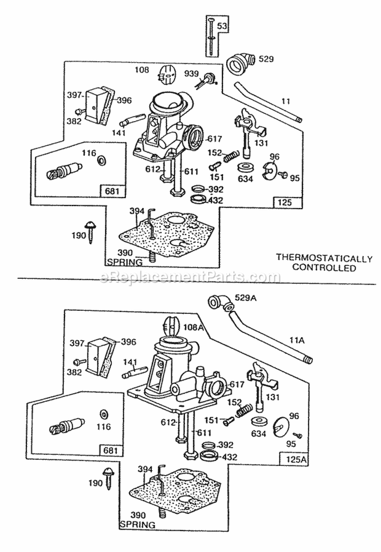 Carburetor Assemblies Diagram and Parts List for 113988-0622-01  Briggs and Stratton Engine